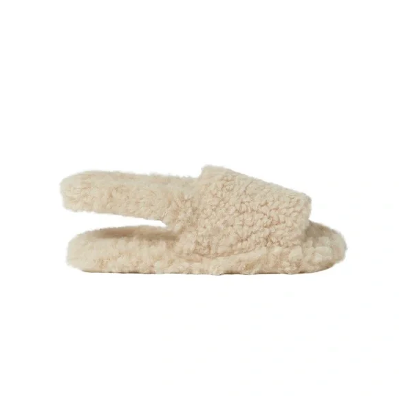 NWT Zara toddler kids / girls faux fur peep toe strap sandals / slides off white - Picture 2 of 5